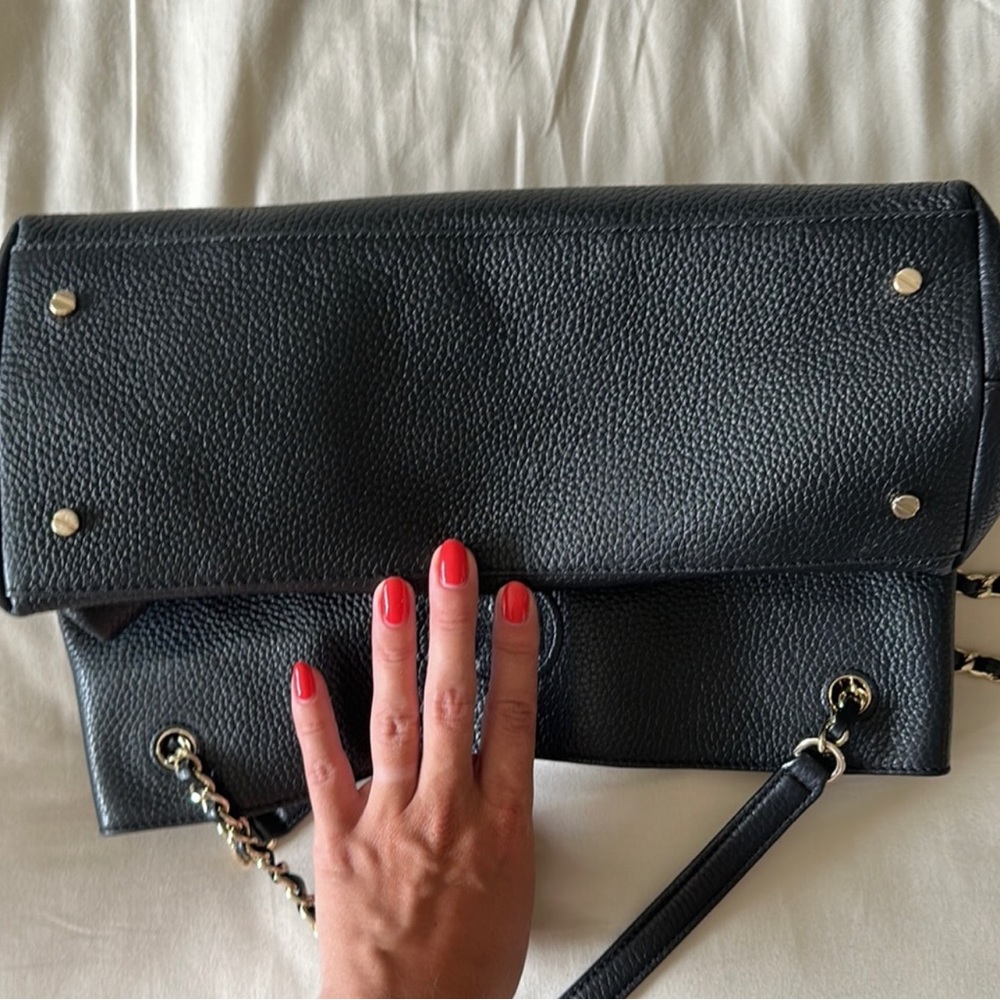 Tory Burch Sliding Chain Link Black Leather Tote - Picture 5 of 7